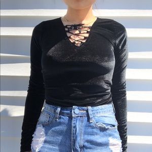 Hollister Black Velvet Lace Bodysuit